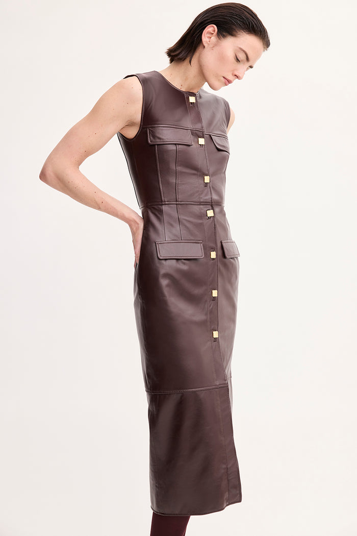 TOVE Studio Etta Leather Dress Burgundy